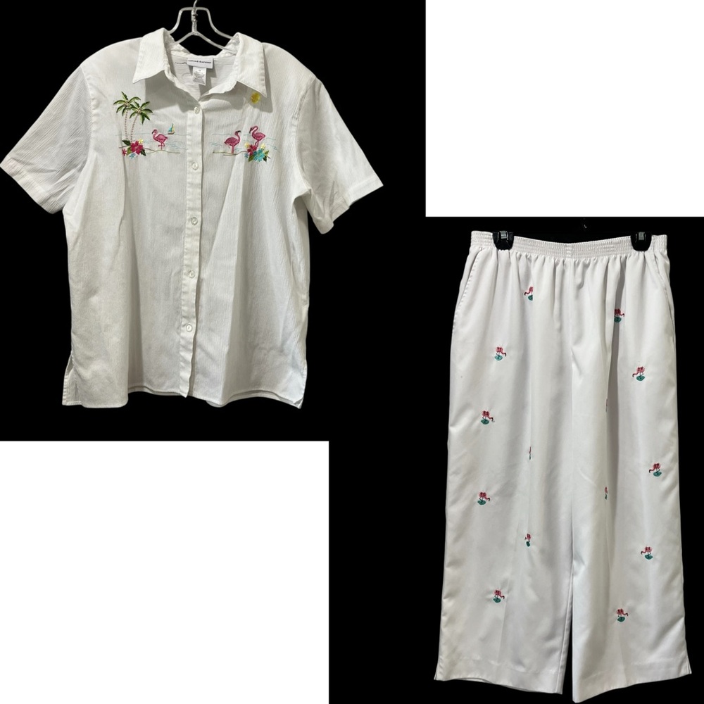 Alfred Dunmer 2 Pc set flamingo Vacation Travel Shirt 18 Pants 16 White Button
